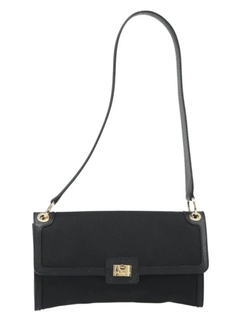 Salvatore Ferragamo Shoulder Bag Canvas Black Gold Auth BA13524V